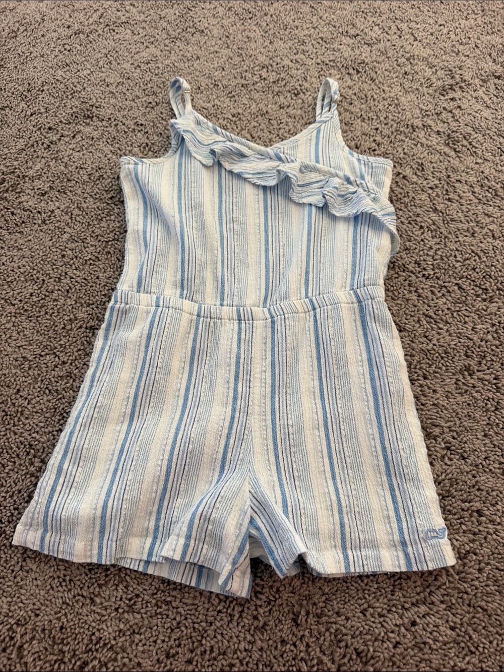 Vineyard Vines Girls Blue and White Striped Ruffle Romper